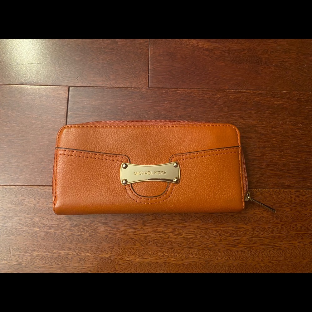 Orange Michael Kors Zip Around Wallet